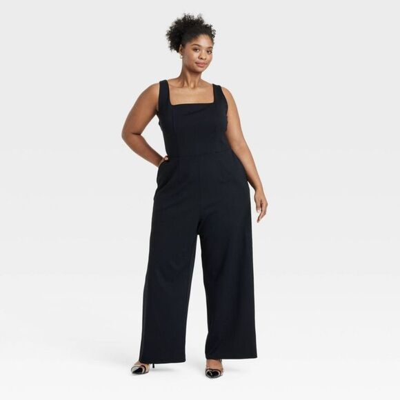 Ava & Viv - Women's Wide Leg Jumpsuit - Ava & Viv Black 2X Black - Picture 1 of 3